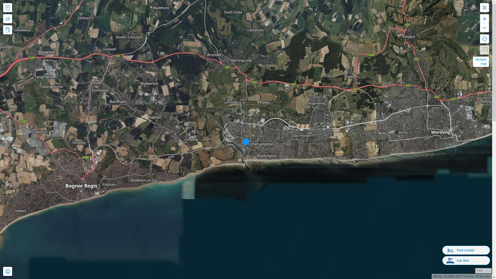 Littlehampton Royaume Uni Autoroute et carte routiere avec vue satellite